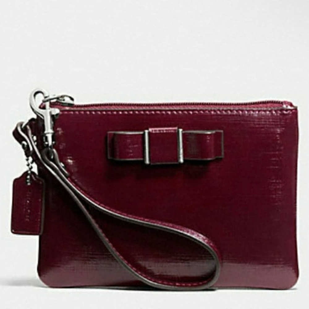 Coach Darcy Bow Burgundy Patent Leather Wristlet